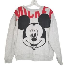 Disney Mickey Mouse Big Face Gray Sweatshirt Medium Crew Neck